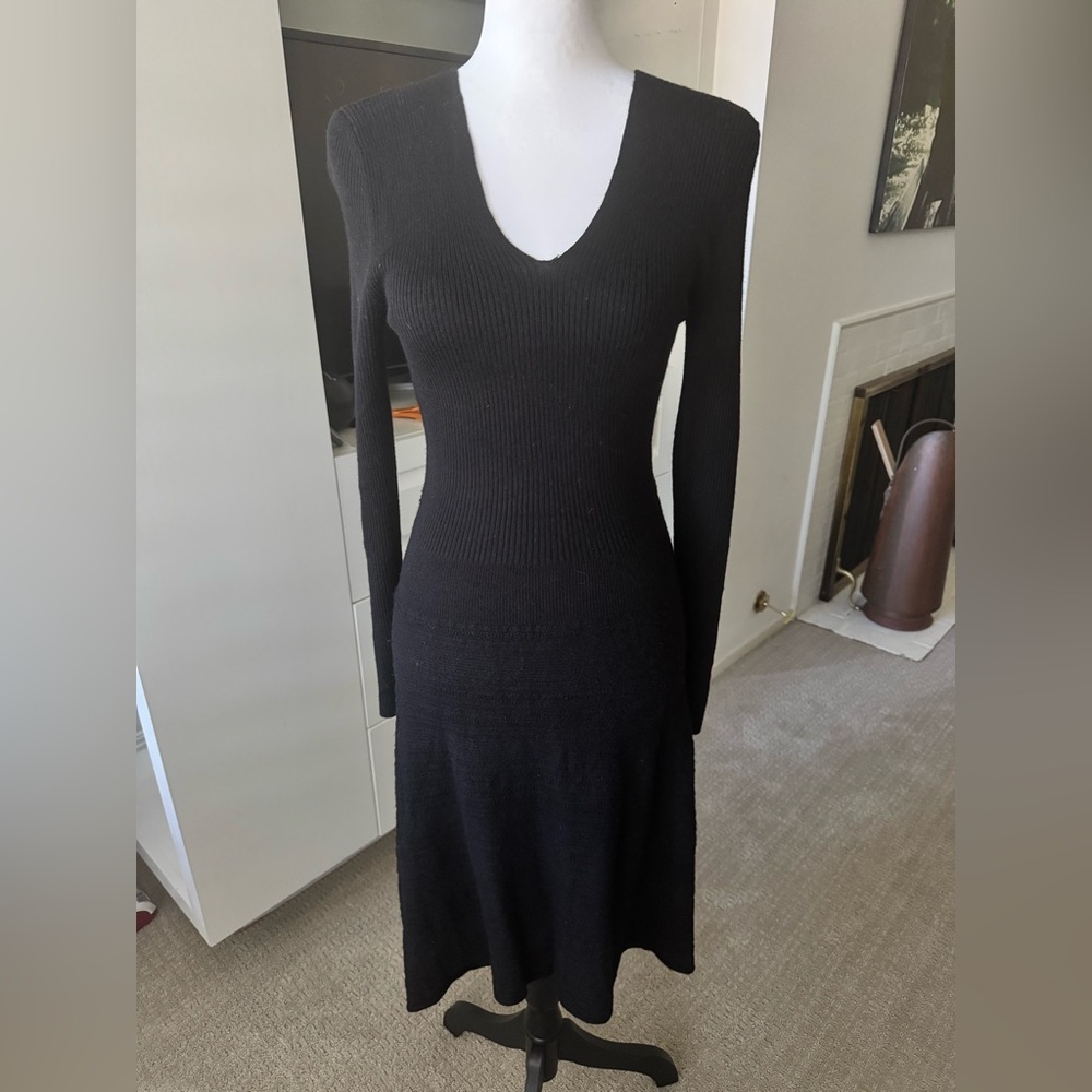 Lauren Ralph Lauren Black Ribbed Merino Wool Knit Dress | Size S